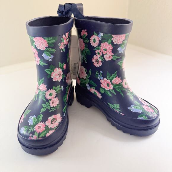Janie And Jack Rain‎ Boots Toddler Girl Size 4 Floral Navy NWT! - Picture 1 of 8